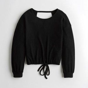 Open-Back Boyfriend Waffle T-Shirt - Black - Size S